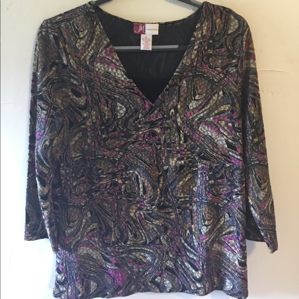 JM Collection Paisley Crossover V Neck Shirt